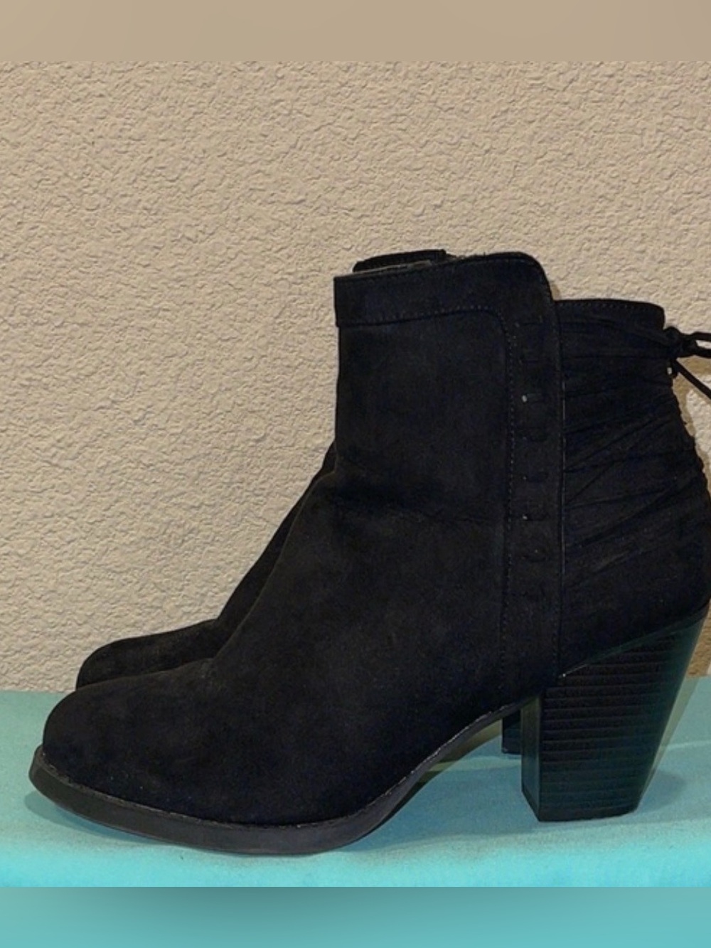 Shoe Dazzle Black Suede-Look Ankle Booties with Block Heel